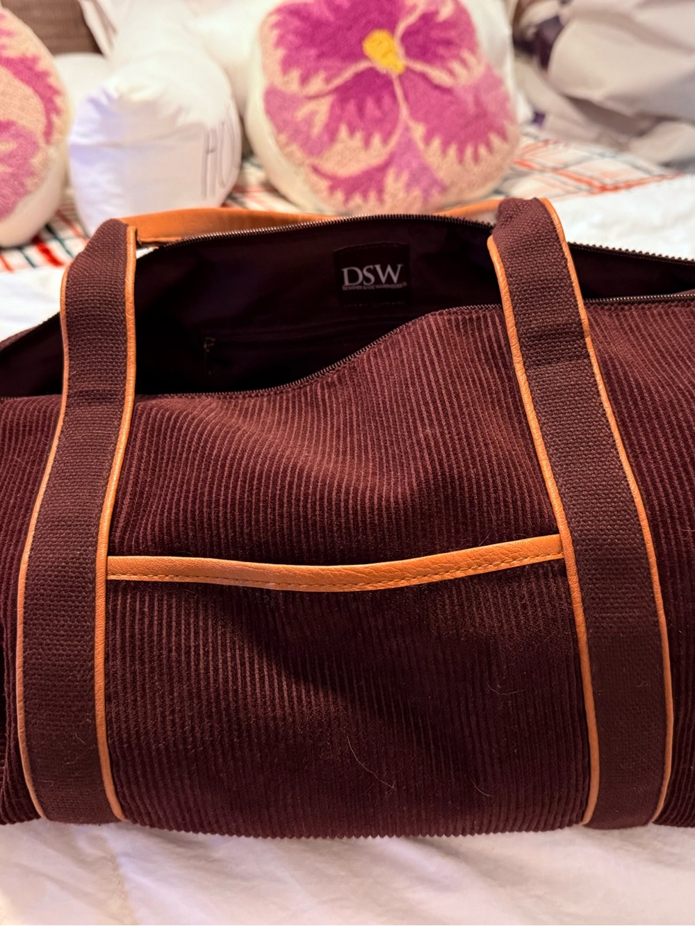 DSW large Brown and Tan Corduroy Weekend Duffel Bag